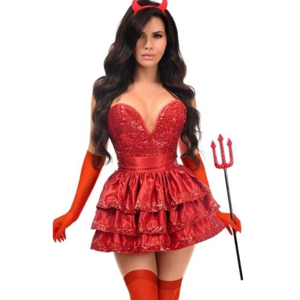 Daisy Corsets Women's Top Drawer 5PC Red Sequin Devil Corset Costume 5X NEW!